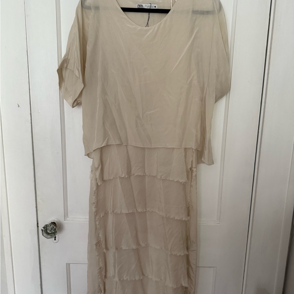 Zara Cream Asymmetrical Layered Dress - Picture 2 of 5